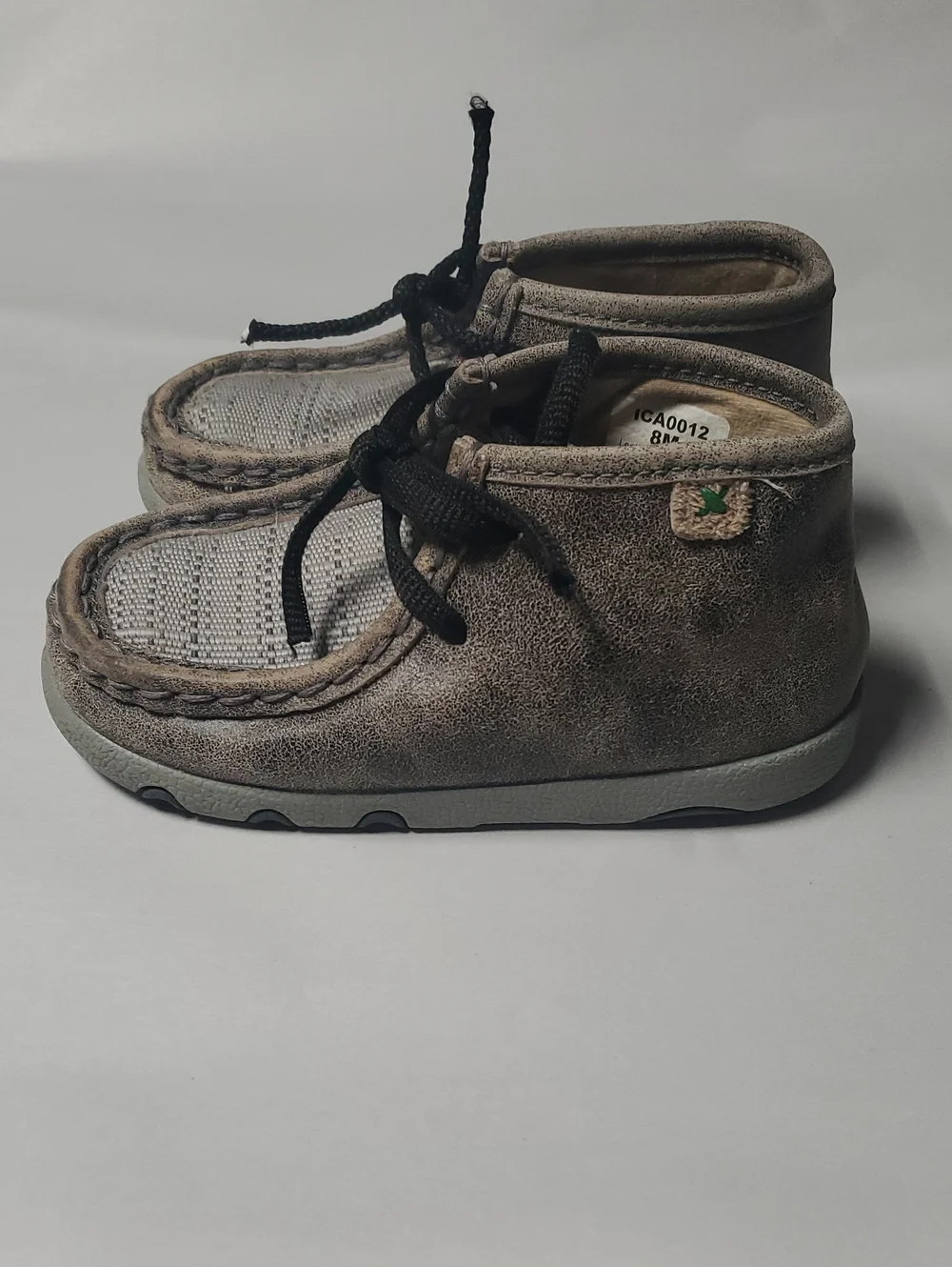 Kids Twisted X Grey Leather Chukka Driving Moccasin Shoes Size 8 Comfort